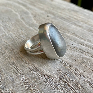 Handcrafted Beach Stone & Silver Ring - Size US 6.5