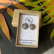 Load image into Gallery viewer, Sterling Silver Grey Sky Agate Gemstone Earrings - Mysterious and Romantic Jewelry