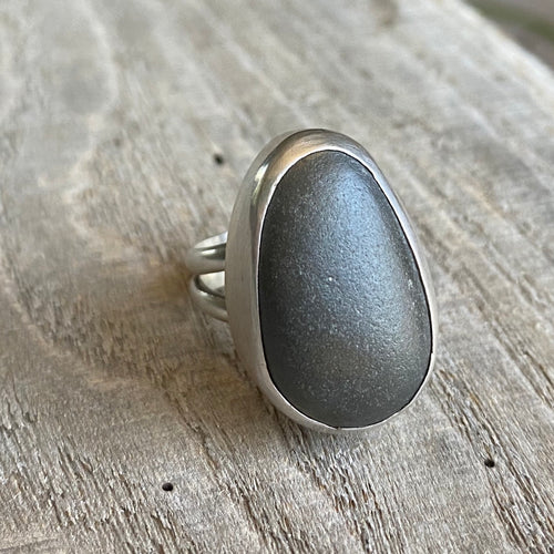 Handcrafted Beach Stone & Silver Ring - Size US 6.5