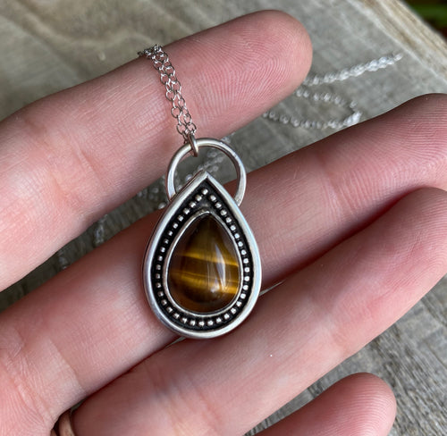 Sterling Silver Necklace with Orange Tiger Eye - Handcrafted Beauty