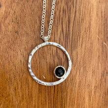 Load image into Gallery viewer, Sterling Silver Circle Pendant with Black Onyx Stone Necklace