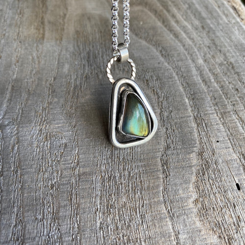 Sterling Silver Green Labradorite Pendant Necklace - Handcrafted Beauty