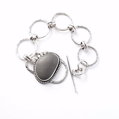 Handcrafted Beach Stone & Silver Bracelet: Nature Inspired Statement Piece