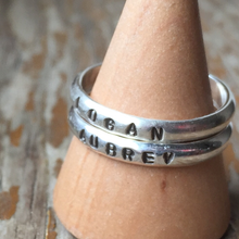 Load image into Gallery viewer, Stacking silver ring with stamped name - made to order