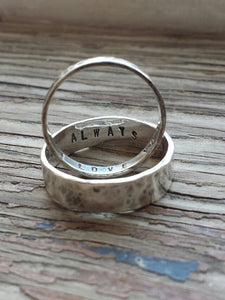 Couples sterling silver ring band with secret stamped message inside (set of 2) - made to order