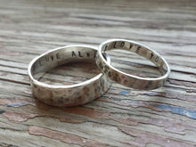 Load image into Gallery viewer, Couples sterling silver ring band with secret stamped message inside (set of 2) - made to order