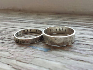 Couples sterling silver ring band with secret stamped message inside (set of 2) - made to order