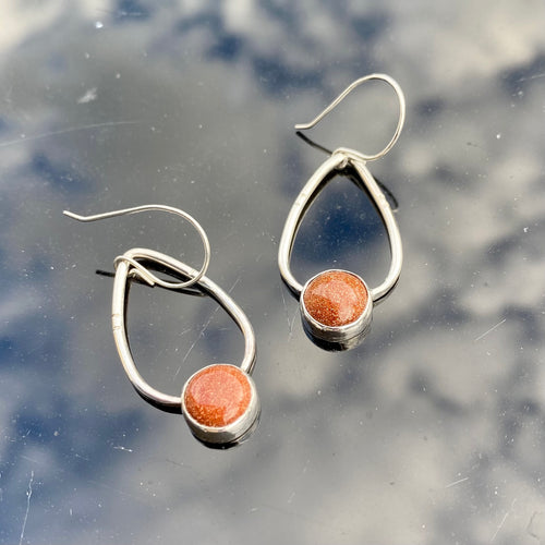 Bohemian sterling silver and orange sunstone dangle earrings