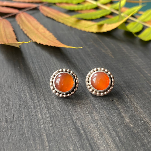 Gemdrop stud earrings - orange carnelian in sterling silver