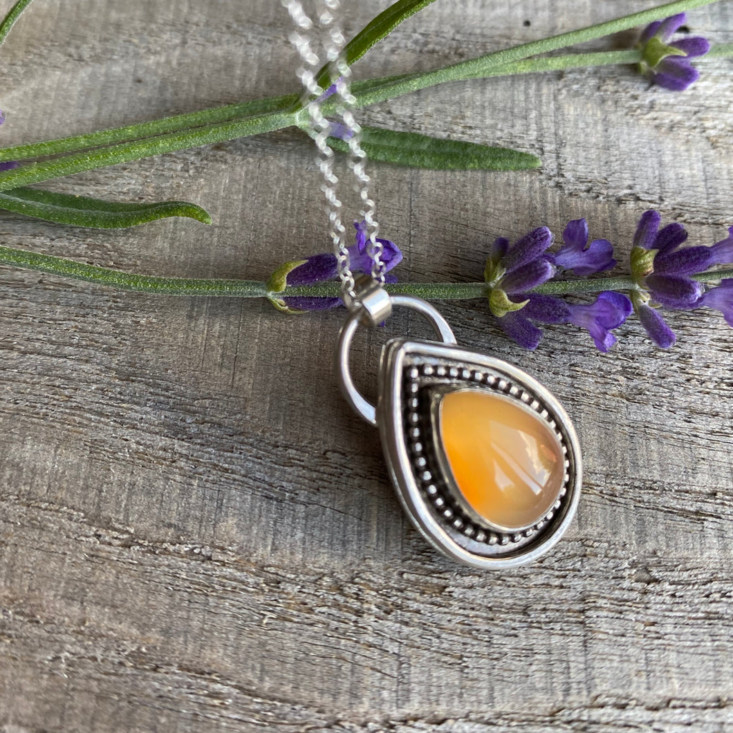 Rainbow drop - orange carnelian sterling silver pendant