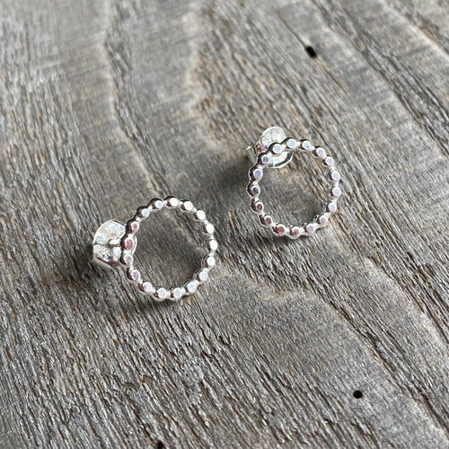 Dotted circle stud earrings in sterling silver