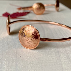 Canadian Penny Copper Cuff Bracelet - Unique Maple Leaf Design