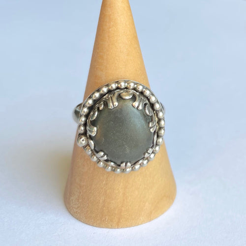 Bohemian beach pebble and sterling silver ring - size 6