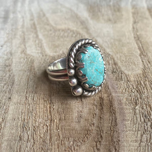 Blue bohemian turquoise and sterling silver ring - size 6.75