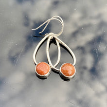 Load image into Gallery viewer, Bohemian sterling silver and orange sunstone dangle earrings