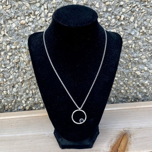 Sterling Silver Circle Pendant with Black Onyx Stone Necklace