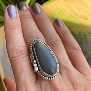 Natural beach stone and sterling silver ring - size 8