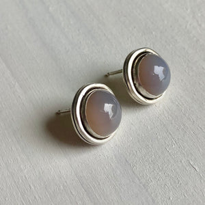 Gemdrop stud earrings - Smokey grey agate in sterling silver