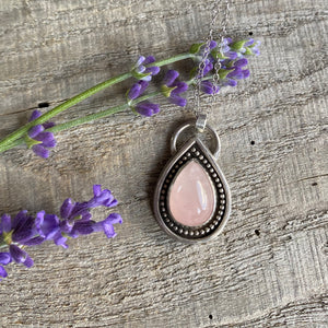 Rainbow drop - rose quartz and sterling silver pendant