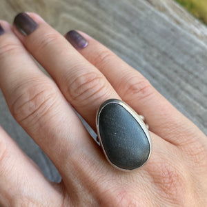 Beach stone and sterling silver ring - size 6.5
