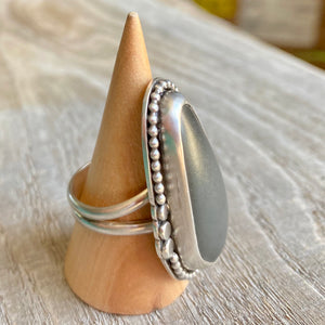 Natural beach stone and sterling silver ring - size 8
