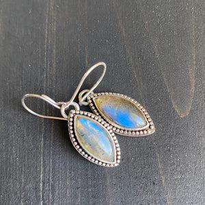 Labradorite marquise earrings - deep sky blue gemstones in sterling silver