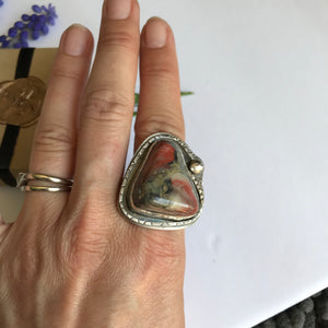 Statement Agate Ring - Handcrafted Sterling Silver - Size 7.5 US