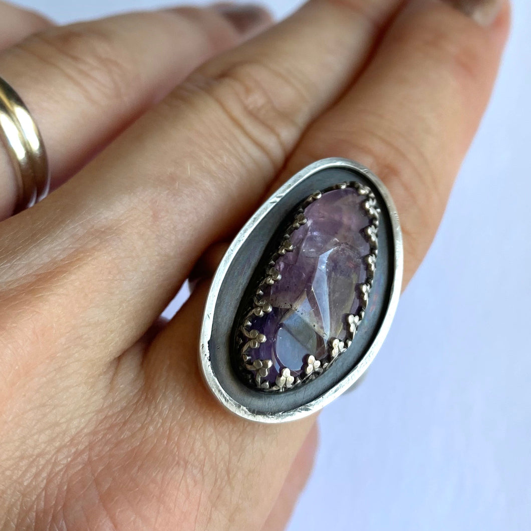 One of a kind - purple amethyst sterling silver ring - size 7.5