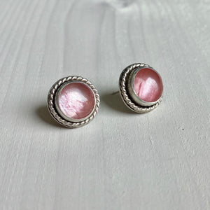 Gemdrop stud earrings - Pink tourmaline quartz in sterling silver