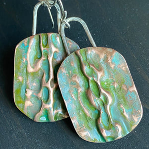 Desert oasis - copper and sterling silver dangle earrings