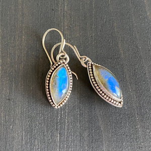 Labradorite marquise earrings - deep sky blue gemstones in sterling silver