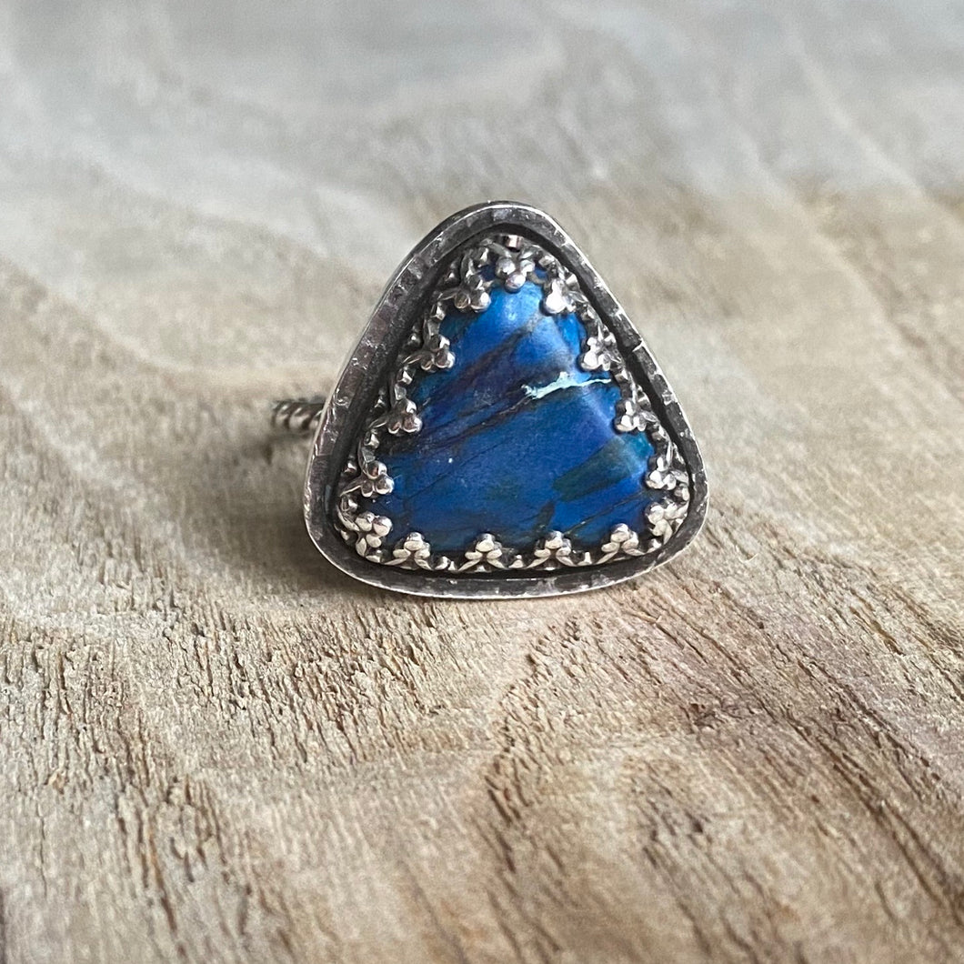 Blue jasper and sterling silver triangle ring - size 7
