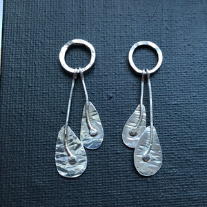 Woodland leaves in sterling silver, dangle earrings